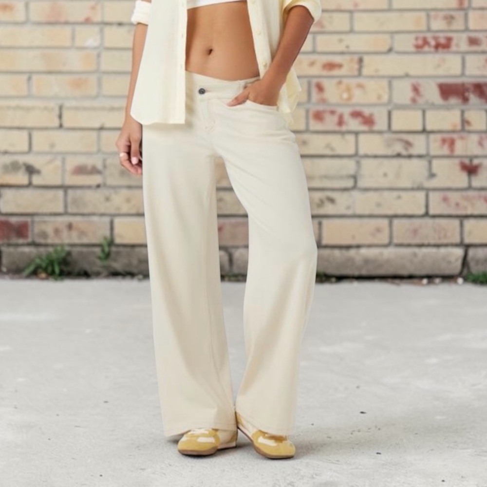 NWT HALARA Flex™ Asymmetric Low Rise Light Khaki Baggy Wide Leg Casual Jeans, L
